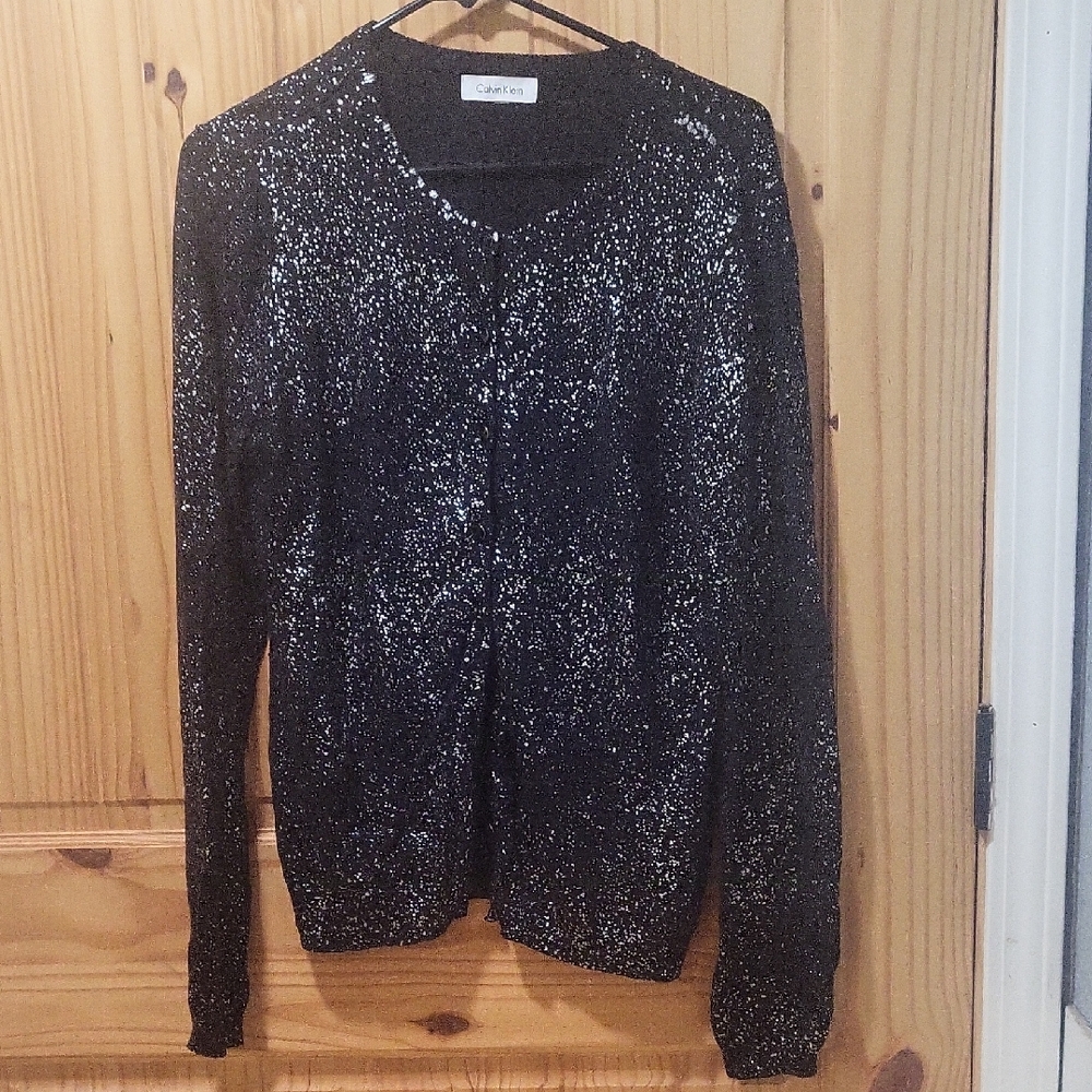 Calvin Klein Black and Silver Women's Cardigan